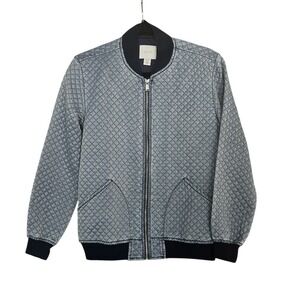 Guess Blue Quilted Bomber Jacket XS Argyle Lightweight Spring‎ Rockabilly Retro